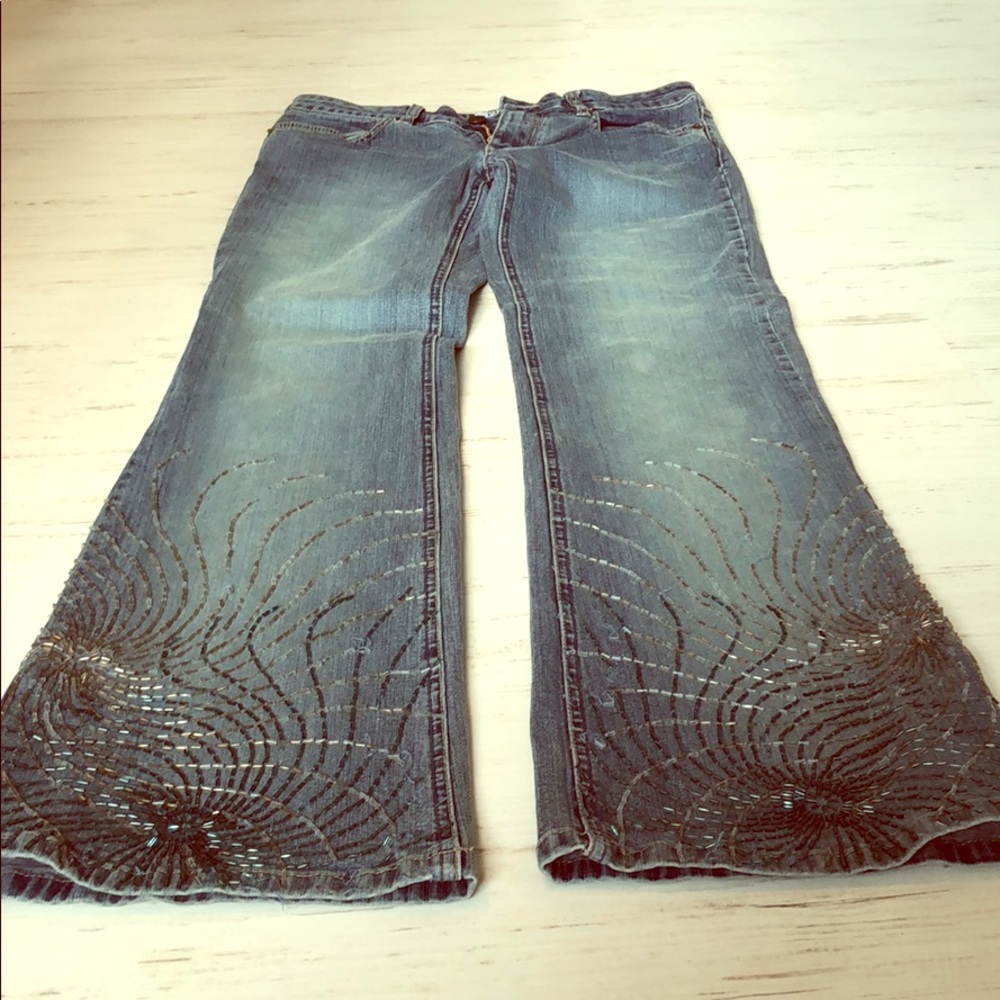 Top shop embroidered beaded flare jeans